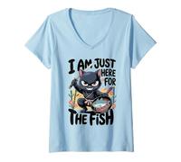 Mujer I Am Just Here Fish Funny Ninja Cat con Espada Sartén Camiseta Cuello V