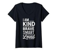 Mujer I Am Kind Brave Smart Loved Edificante Motivacional |- Camiseta Cuello V