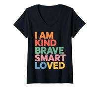 Mujer I Am Kind Brave Smart Loved Edificante Motivacional - Camiseta Cuello V