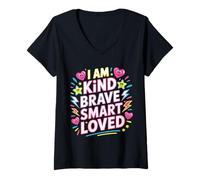 Mujer I Am Kind Brave Smart Loved Edificante Motivacional - Camiseta Cuello V