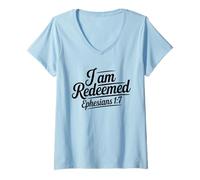 Mujer I Am Redeemed - Motivación Fe Inspiradora Cristiano Camiseta Cuello V