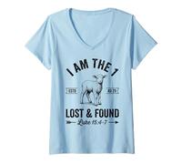 Mujer I Am The Lost and Found Christian Lamb Verso de la Biblia Arte de fe Camiseta Cuello V