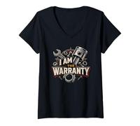 Mujer I Am The Warranty Mecánico Funny Race Car Parts Repair Guy Camiseta Cuello V