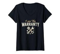 Mujer I Am The Warranty Race Car Parts Repair Guy Mechanic Camiseta Cuello V