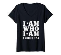 Mujer I Am Who I Am Exodus 3:14 Cita de fe Señor Camiseta Cuello V