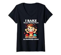 Mujer I BAKE BECAUSE PUNCHING PEOPLE IS FROWNED UPON Camiseta Cuello V