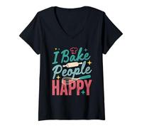 Mujer I Bake People Happy Pastry Chef Cake Cookie Bake Happy Bake Camiseta Cuello V