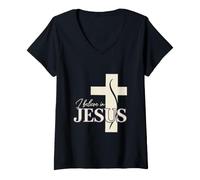 Mujer I Believe In Jesus - Diseño Cristiano con Motivo de Cruz Camiseta Cuello V
