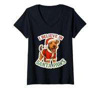 Mujer I Believe In Santa Paws Airedale Terrier Dog Feliz Navidad Camiseta Cuello V