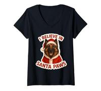 Mujer I Believe In Santa Paws Perro Belga Tervuren Feliz Navidad Camiseta Cuello V