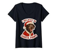 Mujer I Believe In Santa Paws Puntero alemán de Pelo Duro Navidad Camiseta Cuello V