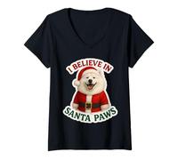 Mujer I Believe In Santa Paws Samoyedo Dog Mom Dad Owner Christmas Camiseta Cuello V