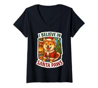 Mujer I Believe In Santa Paws Shiba Inu Perro Mamá Papá Navidad Navidad Camiseta Cuello V