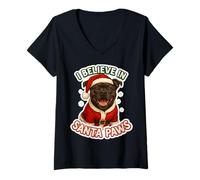 Mujer I Believe In Santa Paws Staffordshire Bull Terrier Navidad Camiseta Cuello V