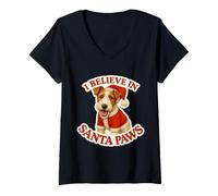 Mujer I Believe In Santa Paws Wire Fox Terrier Dog Feliz Navidad Camiseta Cuello V