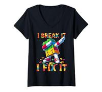 Mujer I Break It I Fix It Funny Blocks Bricks Toy Master Builder Camiseta Cuello V