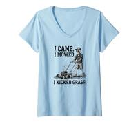 Mujer I Came I Mowed I Kicked Grass Skeleton Mower Padre Divertido Camiseta Cuello V