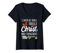 Mujer I Can Do All Things Through Christ Buttefly Art Religious Camiseta Cuello V