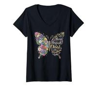 Mujer I Can Do All Things Through Christ Floral Butterfly Faith Camiseta Cuello V