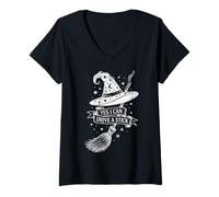Mujer I Can Drive A Stick Yes Witch Hat Broom Halloween Spooky Camiseta Cuello V