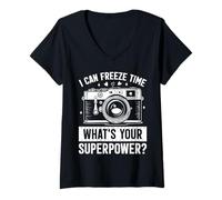 Mujer I Can Freeze Time Whats Your Superpower Fotografía Divertida Camiseta Cuello V