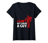 Mujer I Can’t But I Know A Guy Jesus Cross Funny Christian Camiseta Cuello V