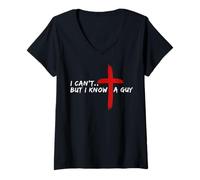 Mujer I Can’t But I Know A Guy Jesus Cross Funny Christian Camiseta Cuello V