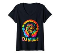 Mujer I Can’T Hear You I’M IN DJ Mode Tie-Dye Headphones Graphic Camiseta Cuello V