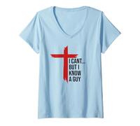 Mujer I Can't But I Know Guy Men Jesus Cross Minimalist Christian Camiseta Cuello V