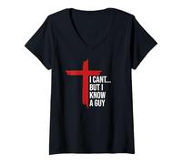 Mujer I Can't But I Know Guy Mens Jesus Cross Minimalist Christian Camiseta Cuello V