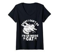 Mujer I can't go I'm an Inside cat divertido introvertido Hogar Cuerpo Gato Camiseta Cuello V