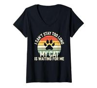 Mujer I Cant Stay Too Long My Cat Is Waiting For Me Introvert Paws Camiseta Cuello V