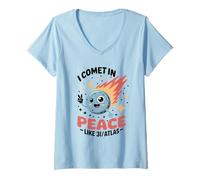 Mujer I Cometa En Paz OVNI Science Juego de Palabras Espacio interestelar 3I/Atlas Camiseta Cuello V