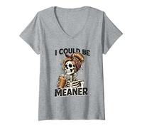 Mujer I Could Be Meaner Funny Coffee Skeleton Graphic Camiseta Cuello V