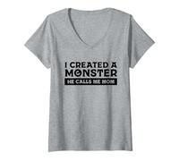 Mujer I Created A Monster He Calls Me Mom Día de la Madre Divertido Camiseta Cuello V