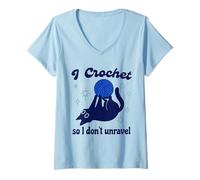 Mujer I Crochet So I Don't Unravel Cat Funny Camiseta Cuello V