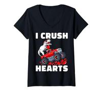 Mujer I Crush Hearts Cute Funny Dinosaur T-Rex Dino Camiseta Cuello V