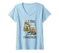 Mujer I Dig Christmas Excavator Tree Lights Construction Holiday Camiseta Cuello V