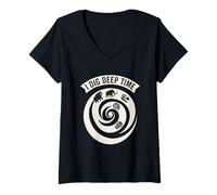Mujer I Dig Deep Time Paleontología Fossil Hunter Camiseta Cuello V
