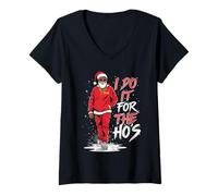 Mujer I Do It For The HOS Afro American Afro Santa Christmas Camiseta Cuello V