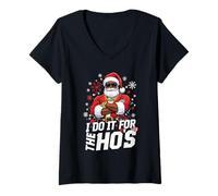 Mujer I Do It For The HOS Afro American Afro Santa Christmas Camiseta Cuello V