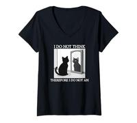 Mujer I Do Not Think Therefore I Do Not Am Funny Cat Filosofía Camiseta Cuello V