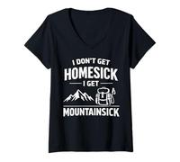 Mujer I Don't Get Homesick I Get Mountainsick Divertido Juego de Palabras de Senderismo Camiseta Cuello V