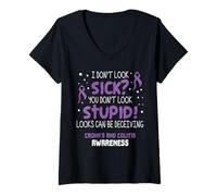 Mujer I Don't Look- Cinta de concienciación de Crohns y Colitis Camiseta Cuello V