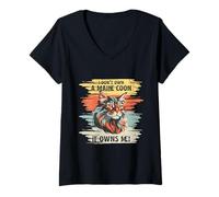 Mujer I Don't Own A Maine Coon It's Own Me Funny Cat Lovers Retro Camiseta Cuello V