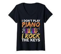 Mujer I Don't Play Piano I Rock The Keys Músico Pianista Camiseta Cuello V
