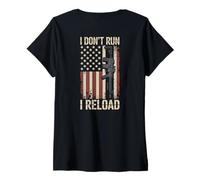 Mujer I Don't Run I Reload Funny Gun Funny Flag Vintage (ON BACK) Camiseta Cuello V