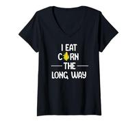 Mujer I Eat Corn the Long Way Funny Adult Humor Graphic Apparel Camiseta Cuello V