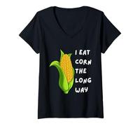 Mujer I Eat Corn The Long Way - Funny Inappropriate tee Camiseta Cuello V
