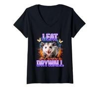 Mujer I Eat Drywall Zarigüeya Meme Weird Gen Z Unhinged Funny Animal Camiseta Cuello V